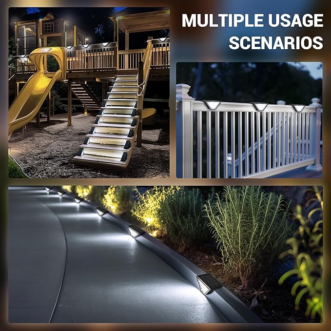PATIOWIN 12 Pack Solar Step Lights for Outside, 24 LEDs Solar Stair Lights Waterproof IP65, Solar Deck Lights Outdoor Decor for Garden, Porch, Pathway, Patio, Fence(Cold White)
