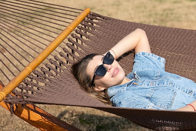 Original Saniwerke Caribbean Hammock, 79 Inch Wide x 12 Ft Long, Wooden Spreader Bars, Outdoor Relaxation, All Weather, Stainless Steel Ring and Chain, Double Person (Rich Mocha)