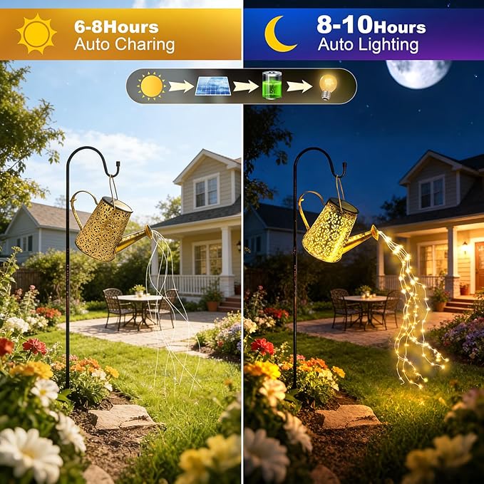 Solar Watering Can Lights:Outdoor Waterproof Metal Led String Lantern - Classic Fariy Hanging Decorations for Garden Pathway Patio - Birthday Gifts for Mom Grandma Women Over 30