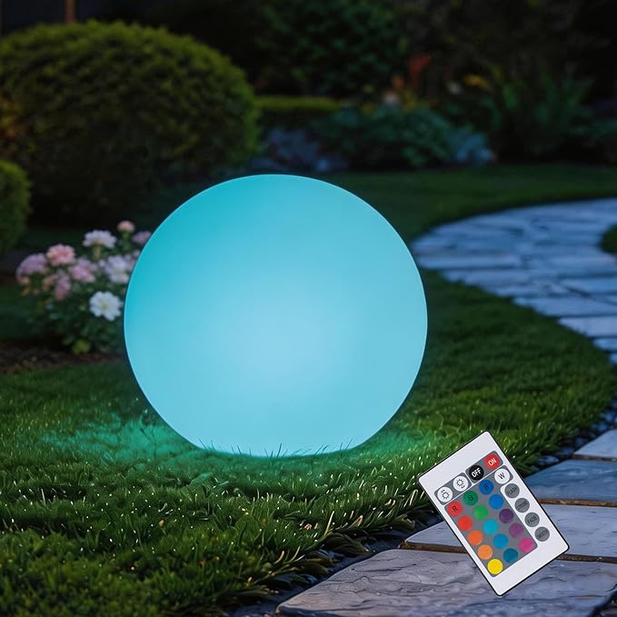 6 Inch Ball Light, Outdoor Glow Globe Light with Remote Control, LED Gazing Ball Night Light 16 Modes RGB Color Changing, Waterproof Globe for Garden Yard Pathway Decor