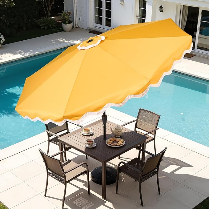 Weaxty 10FT Patio Umbrella, Trendy Color Scalloped Edge, UV-Resistant Canopy Outdoor Table Market Umbrella, Tilt Adjustment, Crank, Heavy-duty 8 Ribs for Backyard Poolside Deck Beach Lawn Backyard