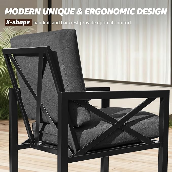NATURAL EXPRESSIONS Outdoor Patio Furniture 4 Pieces Set, Modern Patio Conversation Sets, Outdoor Sectional Metal Sofa with 5.5 Inch Cushion and Coffee Table,Black