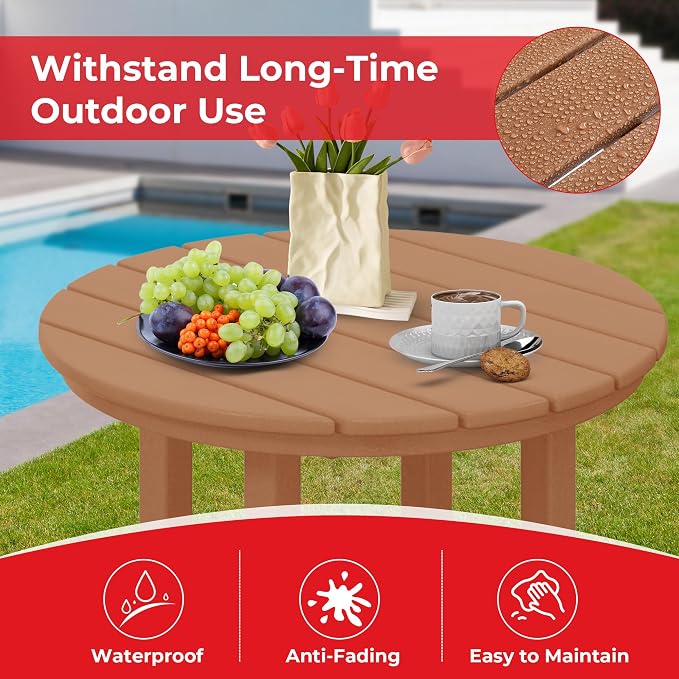 Costaelm Outdoor Bar Table, 42" Counter Height Round Patio Cocktail Bar Table, Patio Bar Table 3-Pieces Set Bistro Dining Table Pub Table for Deck, Backyard, Garden, Teak