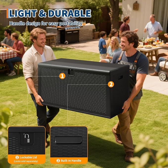 150 Gallon Outdoor Storage Box, Large Waterproof Resin Deck Box Indoor and Outdoor Use, Lockable Patio Storage Box for Garden Cushions, Tools, Equipment, Black