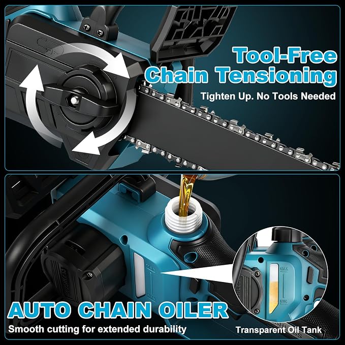 12 Inch Brushless Chainsaw Cordless for Bosch 18V Battery, Handheld Electric Chain Saw with 3 Chains, Tool-free Chain Tension and Auto Oiling for Wood Cutting Tree Trimming (Battery Not Included)
