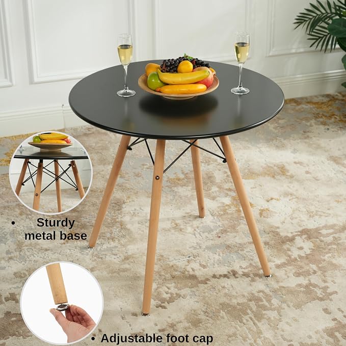 Homy Casa 31.5'' Outdoor Dining Table – Round Patio Table for 2-4 People, Mid-Century Modern Design, Perfect for Small Spaces, Coffee/Tea Table for Patio, Balcony, or Garden (Black)