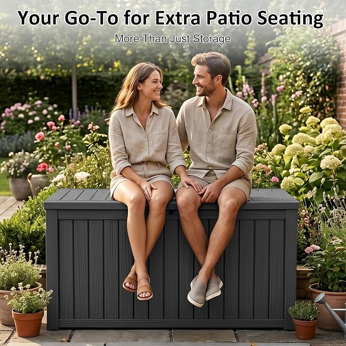 PatioZen 200 Gallon Deck Box, Outdoor Storage Box, Large Deck Box, Lockable, Waterproof &UV-resistant for Patio Furniture, Garden Tools, Garden Tools, Pool Accessories black