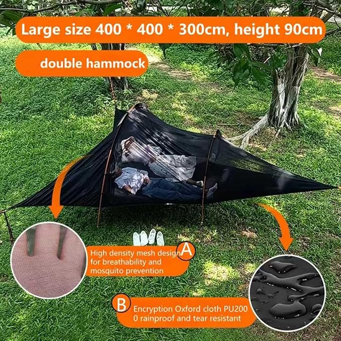 Camping Hammock Tent, Large Triangle Hammocks for 1-3 Persons-Portable Camping Hommock with Mosquito Net for Outside, Hiking Travel(Military Green)