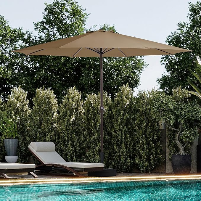 JEAREY 12' Patio Umbrellas Outdoor Table Market Umbrella w/Crank, 8 Sturdy Ribs, UV Protection Windproof for Garden, Deck, Backyard, Pool(Sand)