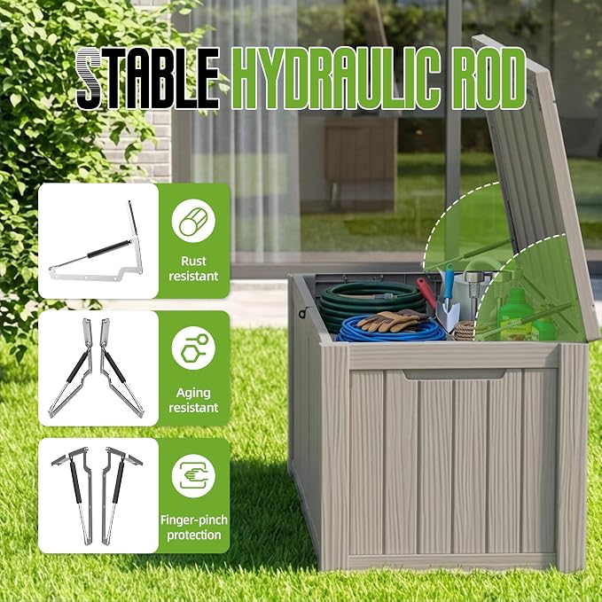 150 Gallon Outdoor Storage Deck Box Waterproof Resin Lockable Outside Bench Porch Patio Furniture Pool Float Garden Tool Cushion UV Resistant Bin Beige