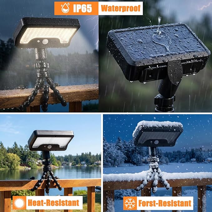 Motion Sensor Solar Lights Outdoor with Octopus Tripod, 360° Rotatable 600LM 92 LED Fence Light with Remote Control, 3 Color Modes, IP65 Waterproof Security Light for Deck Fence Camping (1 Pack)