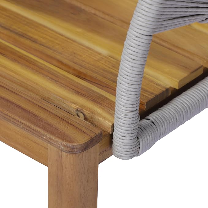 Christopher Knight Home para Acacia Wood Patio Dining Set with Bench, Solid Wood Outdoor Dining Table Set for 6, Outdoor Dining Set with Water-Resistant Cushion, Teak+Beige+Grey