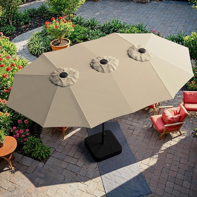 15ft Large Outdoor Patio Umbrella, Double Sided Table Umbrella with Crank, 12 Steel Ribs Market Umbrella