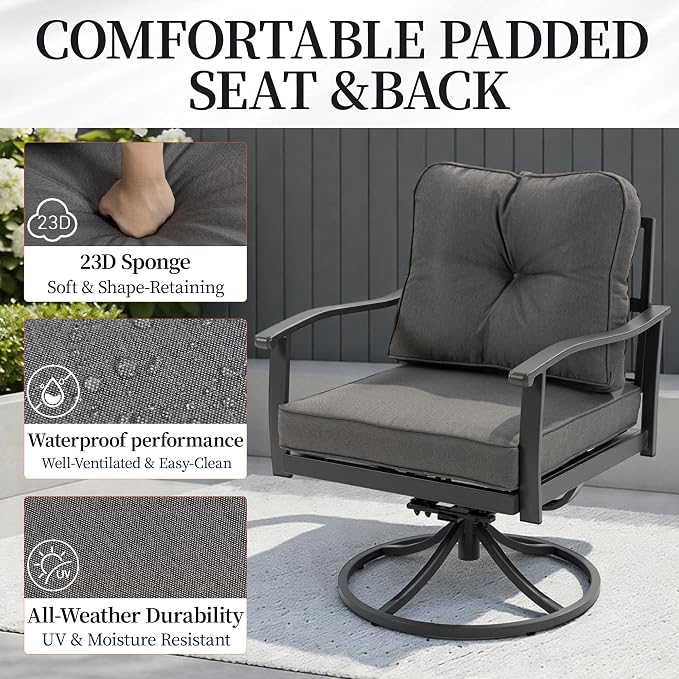 Outdoor Patio Furniture Set, 2 PCS Rocking Armchairs with High Back Deep Seat, Weather-Resistant Metal Frame, Grey Cushions for Porch Deck Balcony