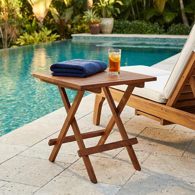 Bare Decor Ravinia Folding Teak Small Table, Oiled Finish Brown