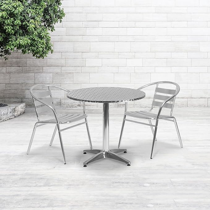 Flash Furniture Mellie Commercial Grade 31.5" Round Aluminum Indoor-Outdoor Table with Base