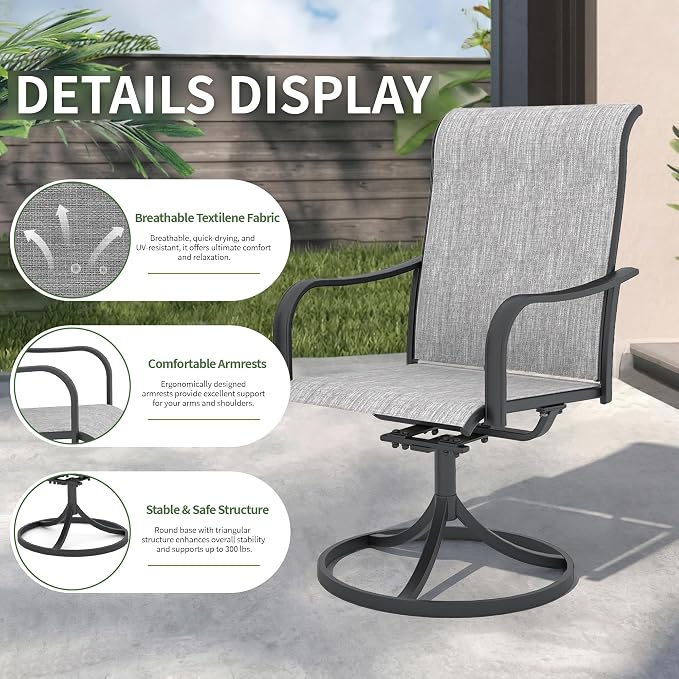 Anmutig 5-Piece Outdoor Dining Set, 48" Round Table with 4 Swivel Textilene Chairs All Weather Furniture Set