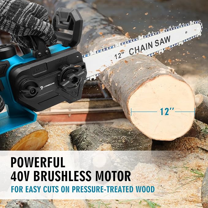 12 Inch Chainsaw Cordless Electric Chain Saw with 2 x 4000mAh Rechargeable Batteries 1 x Chain Powerful Handheld Saw for Tree Trimming Wood Cutting Gardening Tool for Thick Branches and Logs