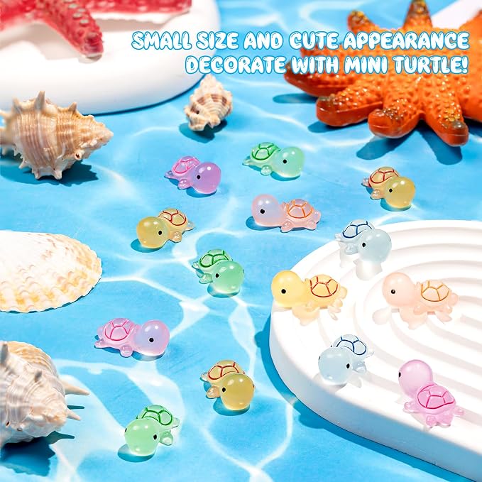 244PCS Luminous Mini Resin Turtles 8 Color Tiny Turtles Figurines | Miniature Turtles Animals Glow in The Dark, Micro Ocean Garden Landscape, Aquarium, Dollhouse DIY, Decor
