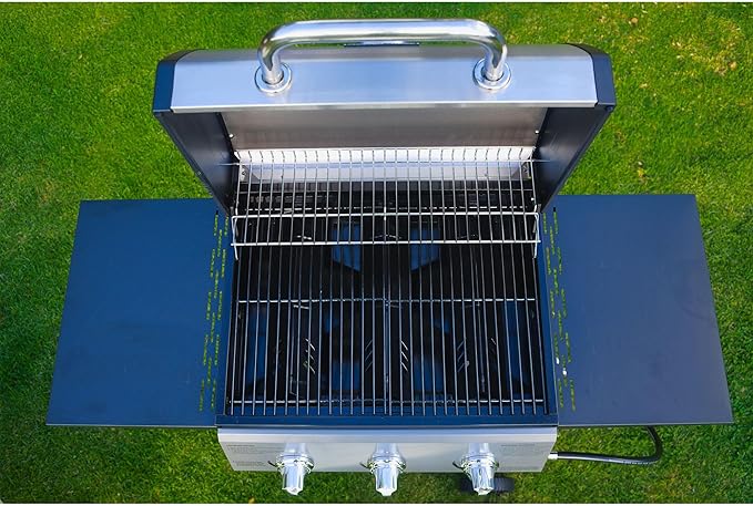Grill Boss 3 Burner Propane Gas Grill, Portable BBQ w/Lid, Wheels & Side Shelves, Black - Grilling Accessories and Equipment for Camping, Tailgating, Outdoor Barbecue and Cooking
