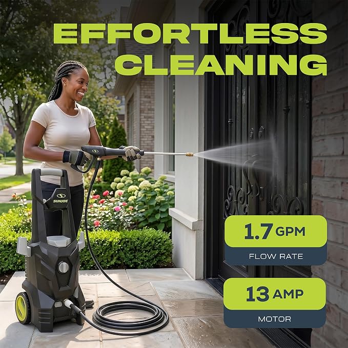 Sun Joe SPX100-GO 1300 PSI Electric Pressure Washer | Portable, Lightweight | Includes Accessories | Ideal for Cars, Patios & Decks