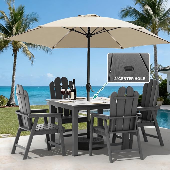 5 Piece Outdoor Table and Chairs Set, HDPE Weather Resistant, Gray | 4 seat HDPE patio dining set,high back fade resistant and waterproof, easy clean, ideal for small outdoor spaces
