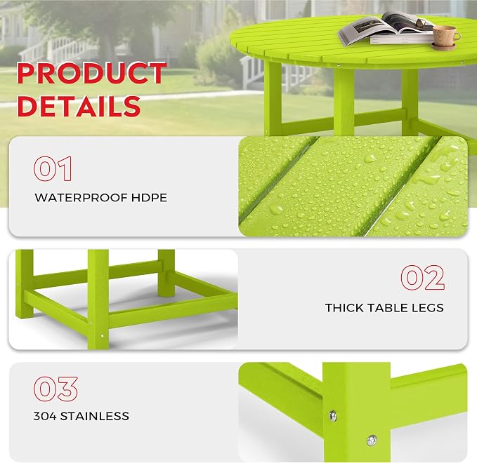 Costaelm Paradise Kids 5-Piece HDPE Outdoor Patio Round Dining Table and Chairs Set, Lime