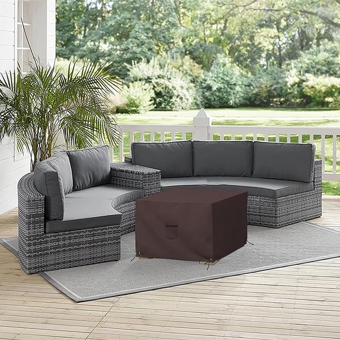 Covers & All Outdoor Ottoman Cover, 12 Oz PVC Coated Polyester, Waterproof Ottoman Slipcover, Square Patio Furniture Covers Suitable for Indoor and Outdoor Use (21" L x 21" W x 17" H, Coffee)