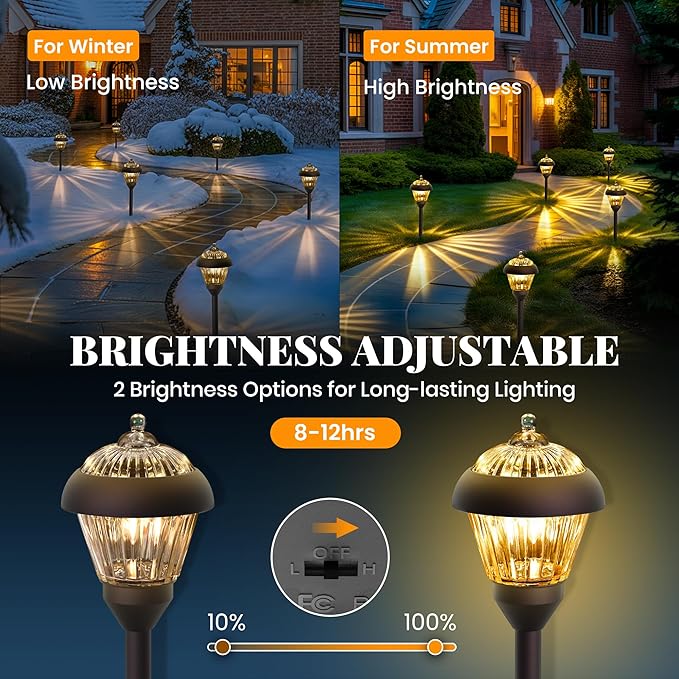 SOLPEX Solar Pathway Lights Outdoor Waterproof Solar Powered Pathway Lights - Glass & Metal Bronze Design with 2 Lighting Modes for Garden, Yard, Walkway, Driveway, Patio (2 Pack, Warm White)