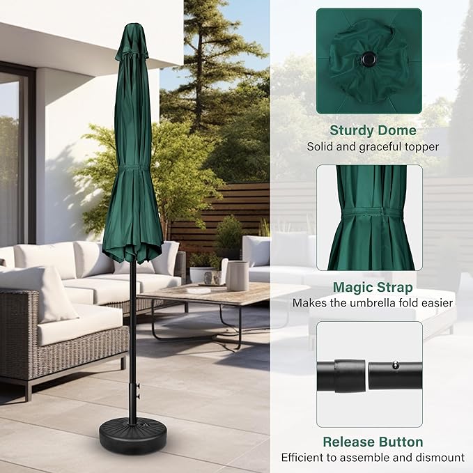 Simple Deluxe 7.5ft Patio Umbrella Outdoor Table Market Yard Umbrella with Push Button Tilt/Crank, 6 Sturdy Ribs for Garden, Deck, Backyard, Pool, Green