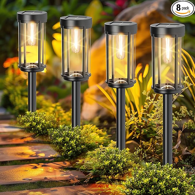 8 Pack Solar Lights Outdoor Waterproof for Garden Walkway Pathway Lawn Yard Decorative Modern Landscape Lighting. (Warm White, 8)