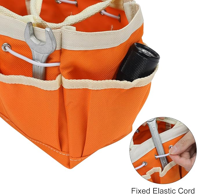 HARFINGTON Garden Tool Bag 7.5" x 4" x 5" Large Oxford Waterproof with Pockets Garden Tote Bag Gardening Plant Tool Organizer Storage Carrier Store for Outdoor Women Men, Light Blue