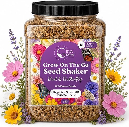 Bulk Wildflower Seed - Bird & Butterfly Garden Seed Mix | Bulk 300,000+ Annual & Perennial Flower Seeds for Planting - Attracts Hummingbirds & Butterfly | No Messy Bags or Packets | Bulk 1 Pound Jar