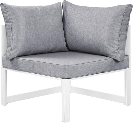 Modway Fortuna Aluminum Outdoor Patio Corner Chair in White Gray