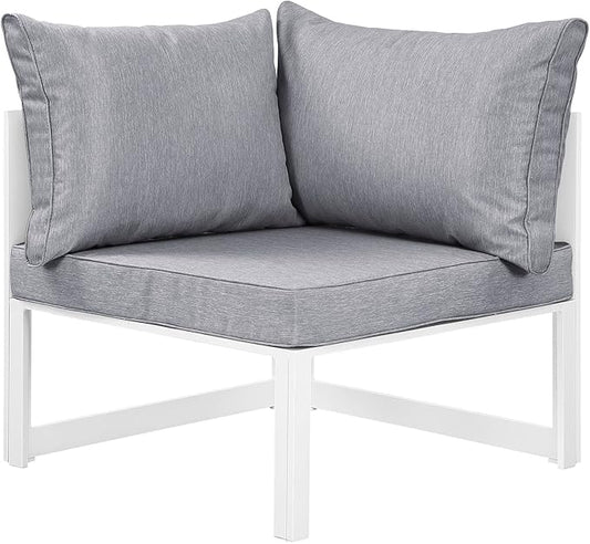 Modway Fortuna Aluminum Outdoor Patio Corner Chair in White Gray