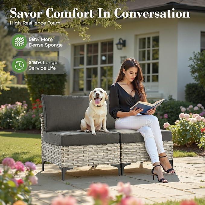 11 Pcs Patio Furniture with Fire Pit Table, Outdoor Rattan Wicker Conversation Set with Glowing Coffee Table, Comfy Sectional Sofa for Porch Balcony Backyard Pool, Black