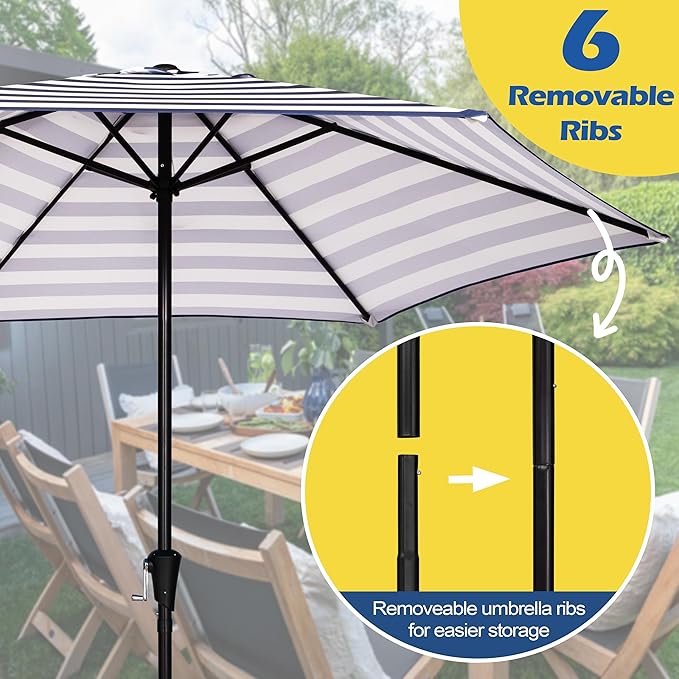 Sunnyglade 9FT Outdoor Patio Umbrella, Market & Table Umbrella with 6 Sturdy Ribs and Crank System, Fade-resistant & Waterproof for Garden Backyard Poolside Deck