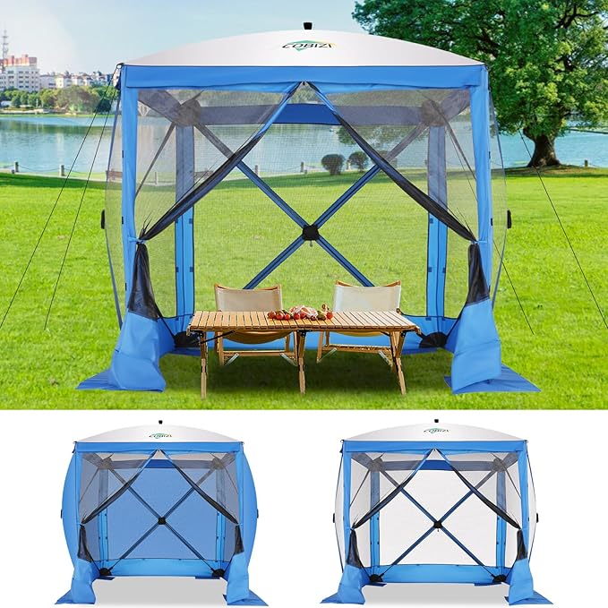COBIZI 6x6 FT Pop up Gazebo, Popup Canopy Tent, Screened in Gazebos with sidewalls, Waterproof Portable Outdoor Small Screen Tents Sun Shelter,carpas para Patio for Camping, Garden and Backyard,Blue