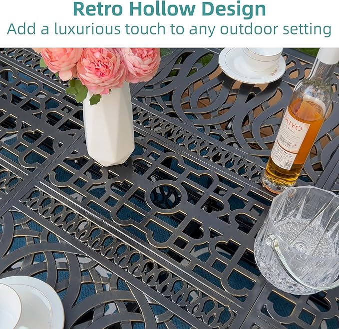 MEETWARM 9-Piece Outdoor Patio Dining Set for 8, All Weather Cast Aluminum Patio Funiture Table and Chairs Set- 94.5” Rectangular Table and 8 Cushioned Chairs for Garden, 2" Umbrella Hole, Navy Blue