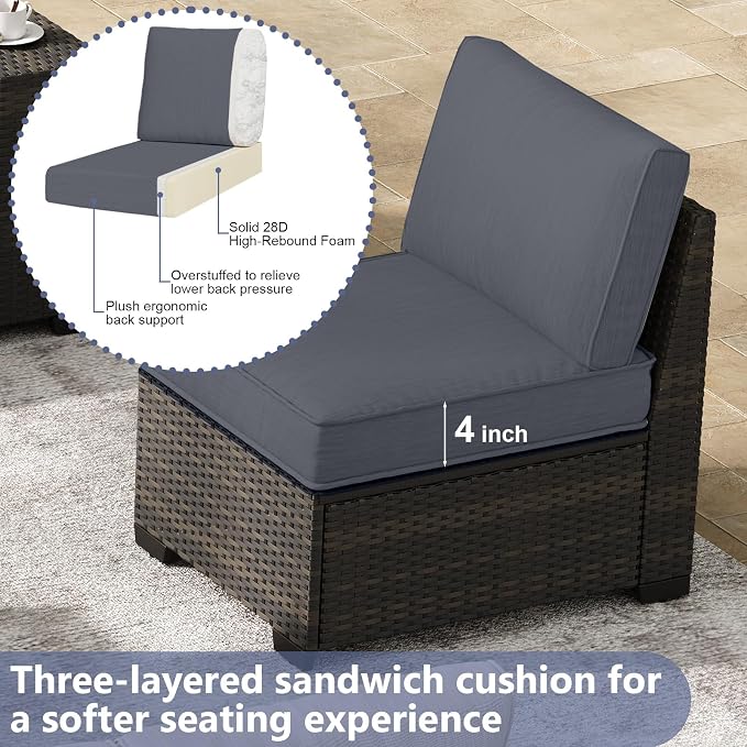 JOYURE 5 Pieces Patio Furniture Set, Outdoor Sofa with Waterproof Cushions, Rattan L Shaped Patio Couch & Coffee Table, Modern Outdoor Furniture for Backyard, Deck, Balcony – Grey