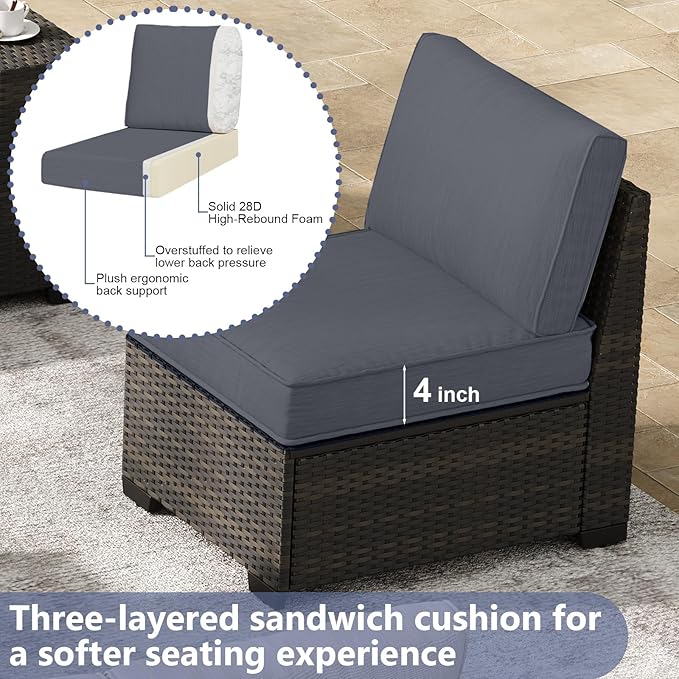 JOYURE 2 Pieces Patio Furniture Set, Outdoor Sofa with Waterproof Cushions, Rattan L Shaped Patio Couch, Modern Outdoor Furniture for Backyard, Deck, Balcony – Grey