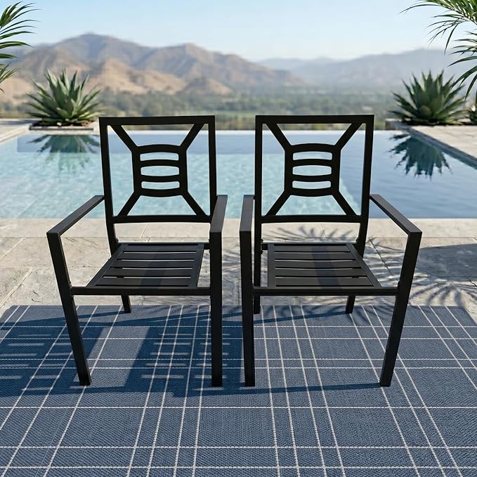 Patio Dining Chairs Set of 2, Stackable Outdoor Metal Chairs High Back, All Weather Dining Furniture Set for Garden, Backyard, Porch