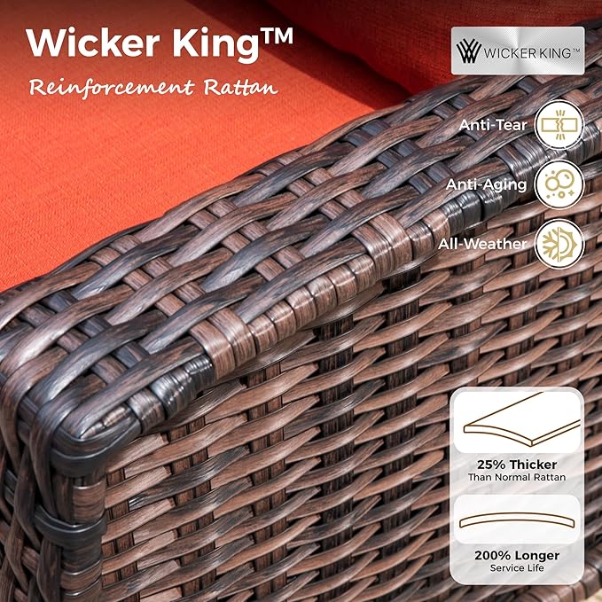 6-Piece Wicker Patio Furniture Set with Swivel Chairs, High Back Outdoor Sofa with 5.5-inch Thick Cushion, All-Weather Wicker Patio Conversation Set for Deck Yard Pool, Red