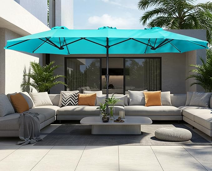 SUPERJARE 13FT Outdoor Umbrella for Patio, Double sided Pool Umbrellas with Fade Resistant Canopy, Large Table Umbrella for Deck, Market, Backyard - Light Blue(No Base)