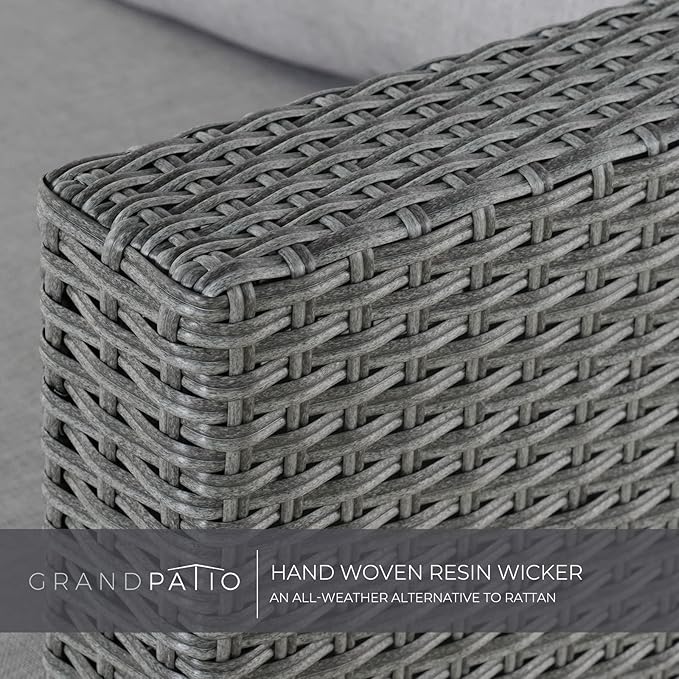 Grand Patio Outdoor Furniture Set with Glass Coffee Table,Wicker Patio Furniture Set with Woodgrain Feet,Modular Sectional Sofa Set for Backyard Garden Poolside(Coffee Table, Light Gray)