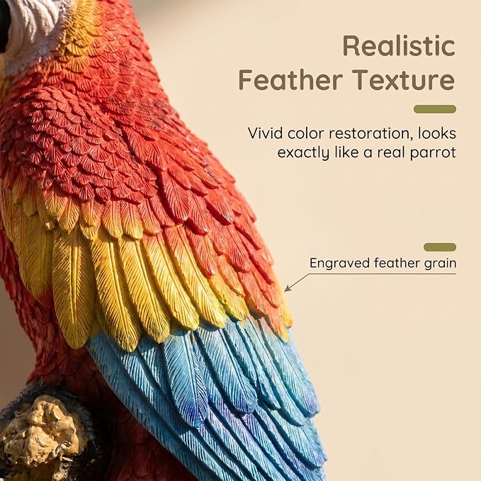 37.8" Hanging Scarlet Macaw Parrot Statue | Outdoor Resin Bird Decor, Weatherproof Solid Resin with Vibrant Hand-Painted Feathers
