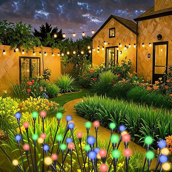 2 Packs Firefly Lights Solar Outdoor, 16 LED Multicolor Solar Walkway Lights Outdoor, Waterproof Garden Decor with 2 Modes, Lawn Light for Front Yard Backyard Yard and Pathway