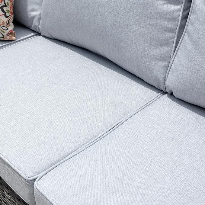 HOOOWOOO 7-Piece Patio Furniture Set–Stylish,Comfortable Outdoor Rattan Sofa Set with 4 Chairs,2 Ottoamns,Weather-Resistant Patio Conversation Set for Deck,Garden,Balcony (Grey)