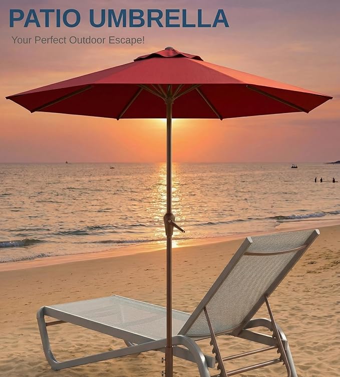 10FT Patio Umbrella, Outdoor Umbrella with Push Button Tilt and Crank, 8 Sturdy Ribs, UV Protection & Waterproof Market Umbrella for Pool, Backyard, Beach,Deck (Red)