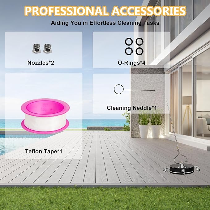 OCPTY 15" Pressure Washer Surface Cleaner with 4 Wheels 1/4" Quick Connector and Washer Accessories,4.0 GPM Pressure Washer Attachments for Concrete, Patio, Sidewalk, Deck and Driveways,4000 PSI